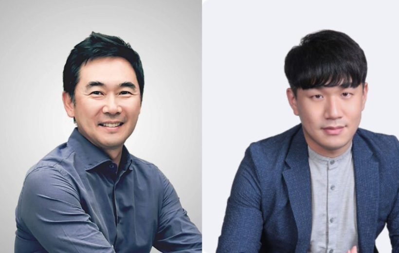 Two smiling men in business casual attire posed side-by-side against light backgrounds