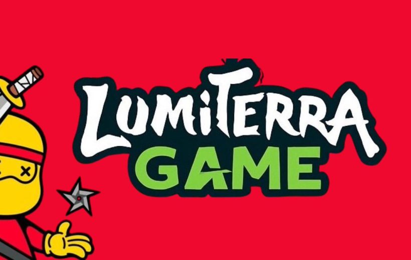 Bright red logo reading "LumiTerra Game" with cartoon ninja character and throwing star
