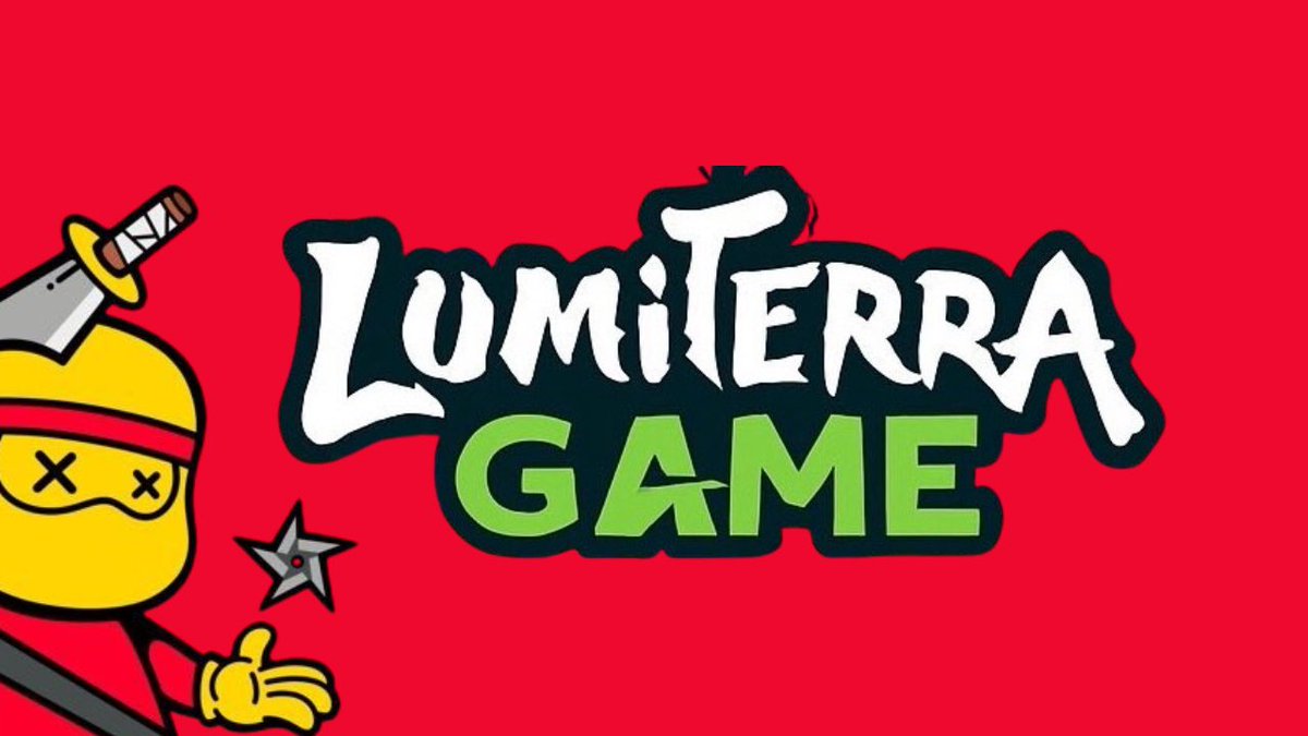 Bright red logo reading "LumiTerra Game" with cartoon ninja character and throwing star