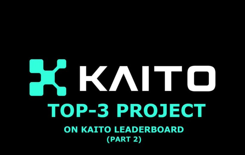 Kaito logo with teal icon and text announcing top-3 project on leaderboard.
