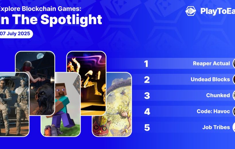 Leaderboard graphic highlighting top five blockchain games with cover art and titles.
