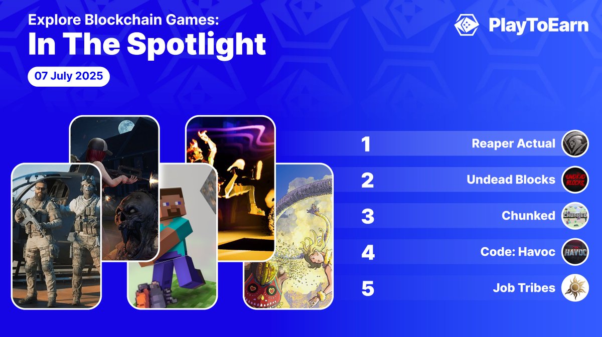 Leaderboard graphic highlighting top five blockchain games with cover art and titles.