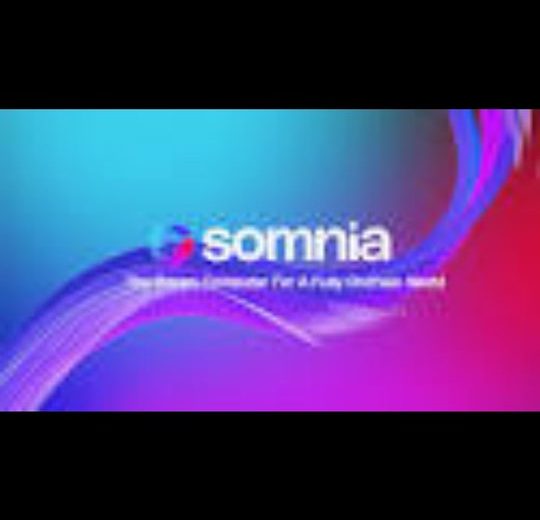 Colorful gradient banner with "somnia" logo and flowing purple and blue wave graphics.