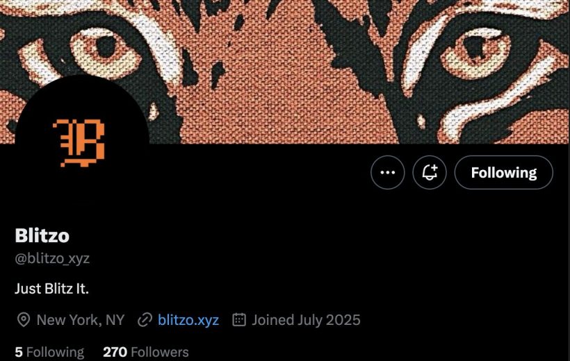 Twitter profile showing stylized tiger banner, orange pixel "B" avatar, and bio details