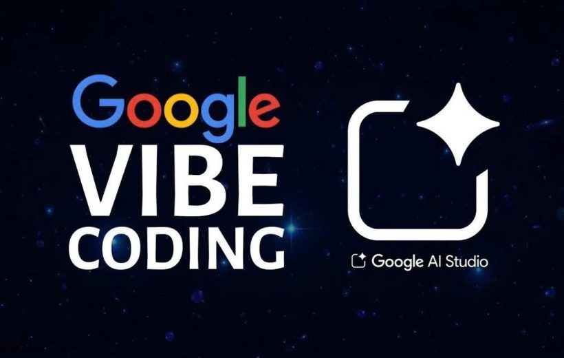 Google VIBE CODING logo with Google AI Studio icon on a starry dark background