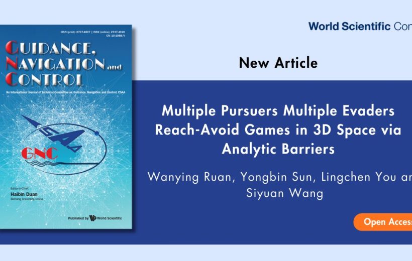 Journal cover and banner announcing a new article on 3D reach-avoid pursuit–evasion games