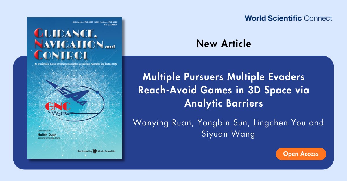 Journal cover and banner announcing a new article on 3D reach-avoid pursuit–evasion games