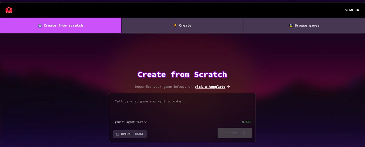 Website interface with "Create from Scratch" heading and a dark purple creation form