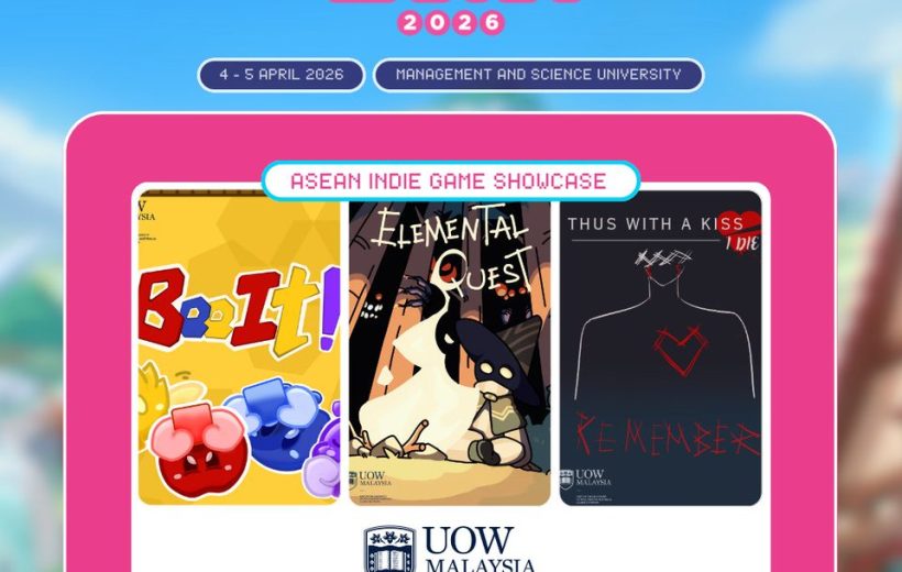 Bright promotional poster for Indie Jam 2026 showcasing three ASEAN indie games and sponsors