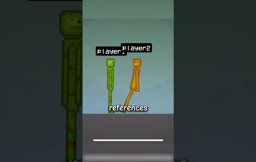 Two pixelated stick figures labeled "player" and "player2" standing over "references" text