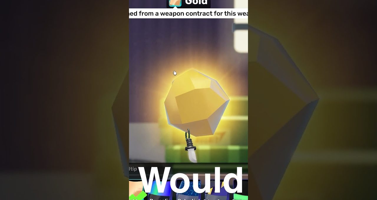 Glowing gold gem floating above a game interface with selection buttons below