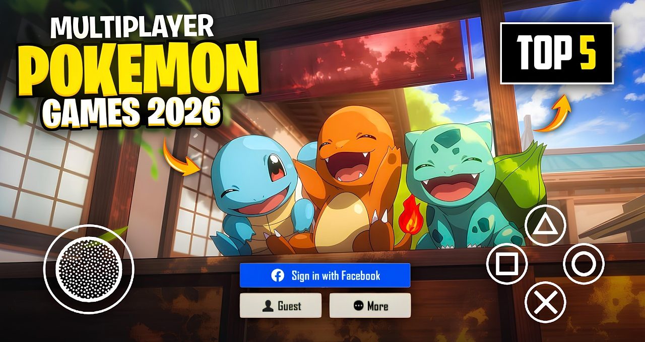 Squirtle, Charmander, and Bulbasaur laughing together in a bright game menu scene
