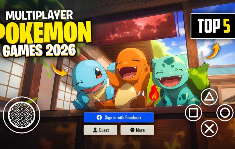 Squirtle, Charmander, and Bulbasaur laughing together in a bright game menu scene