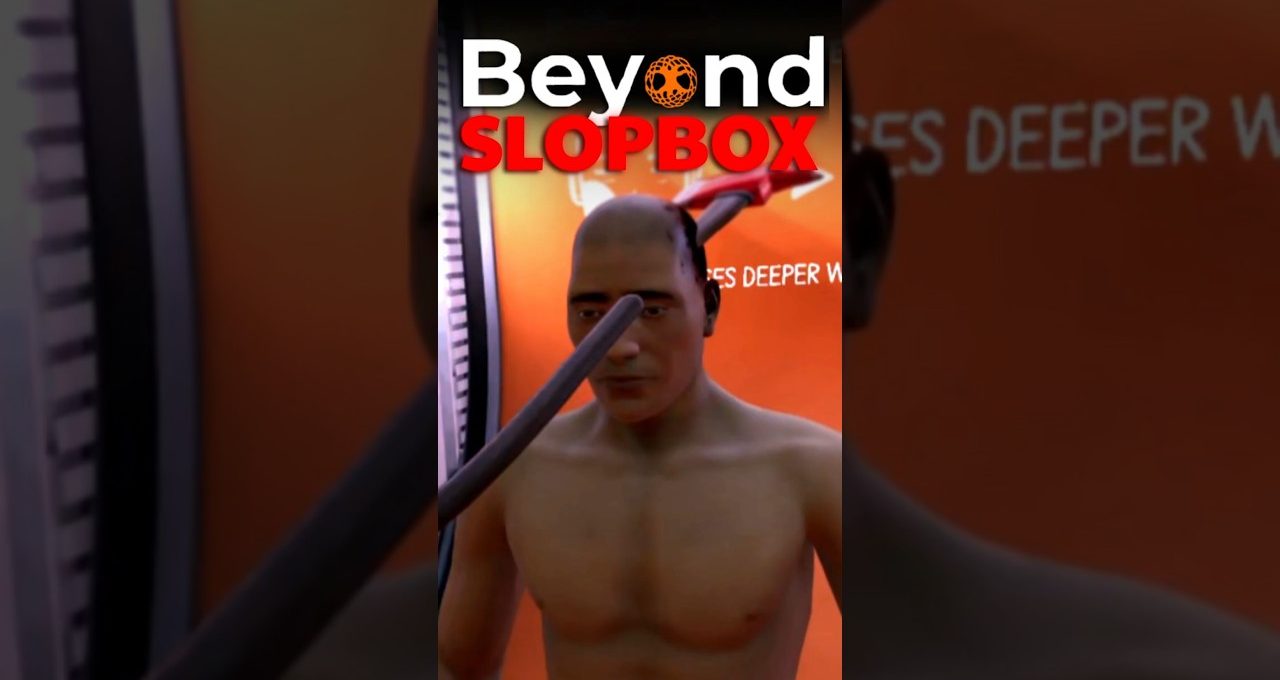 VR training scene showing a shirtless male mannequin with tools probing his head.