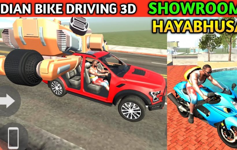 Man driving red SUV with futuristic engine next to rider on blue sportbike