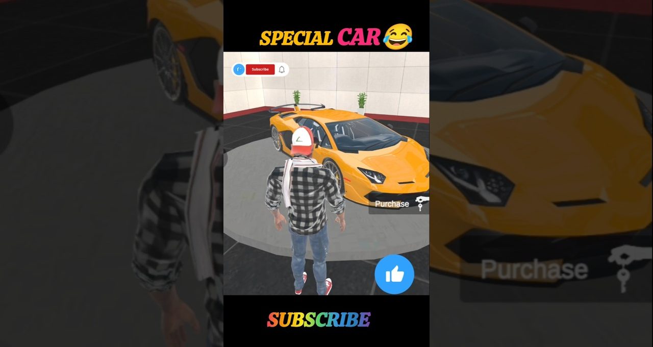 Avatar character standing beside a bright yellow sports car with a "Purchase" prompt
