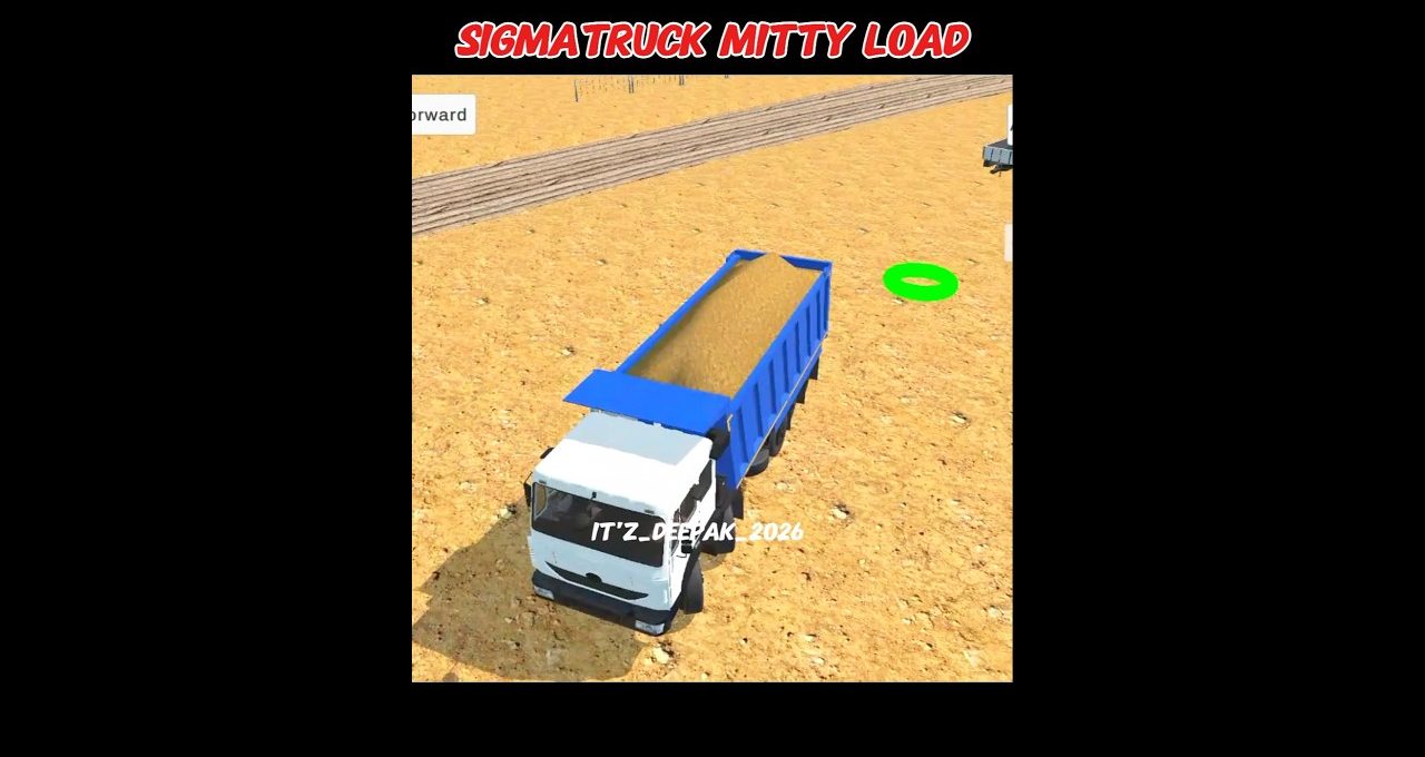 Blue dump truck loaded with sand parked on a dry, sandy worksite.