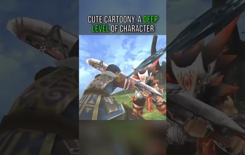 Two armored characters clash swords in a bright outdoor fantasy battle scene.