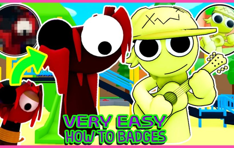 Bright cartoon characters in playground, one holding a guitar and large eye creature