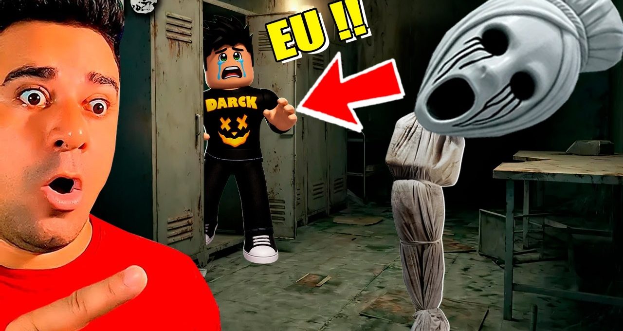 Shocked man pointing at crying Roblox avatar confronted by eerie ghost in locker room
