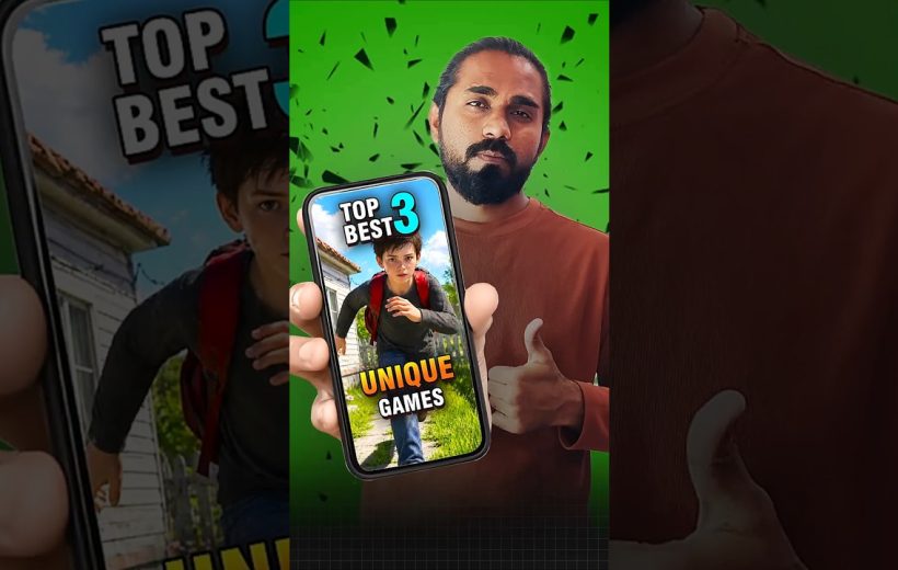Man holding smartphone showing "Top Best 3 Unique Games" thumbnail with thumbs up
