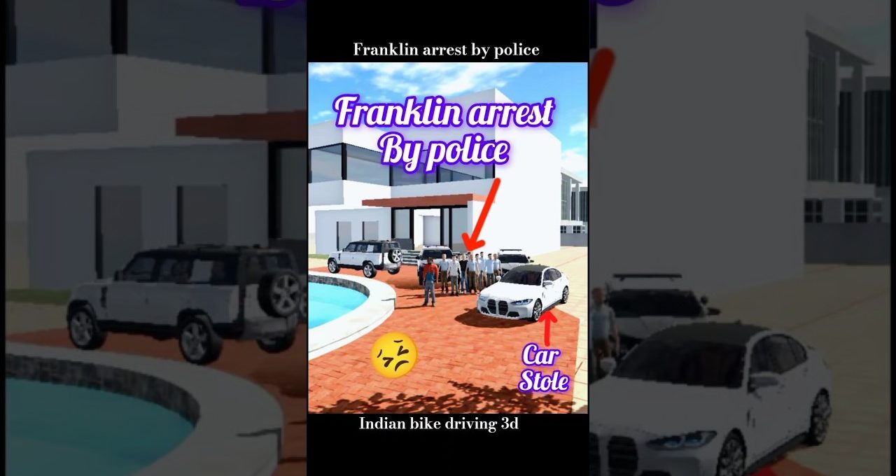 Crowd and police surrounding a white car outside a modern house beside a pool