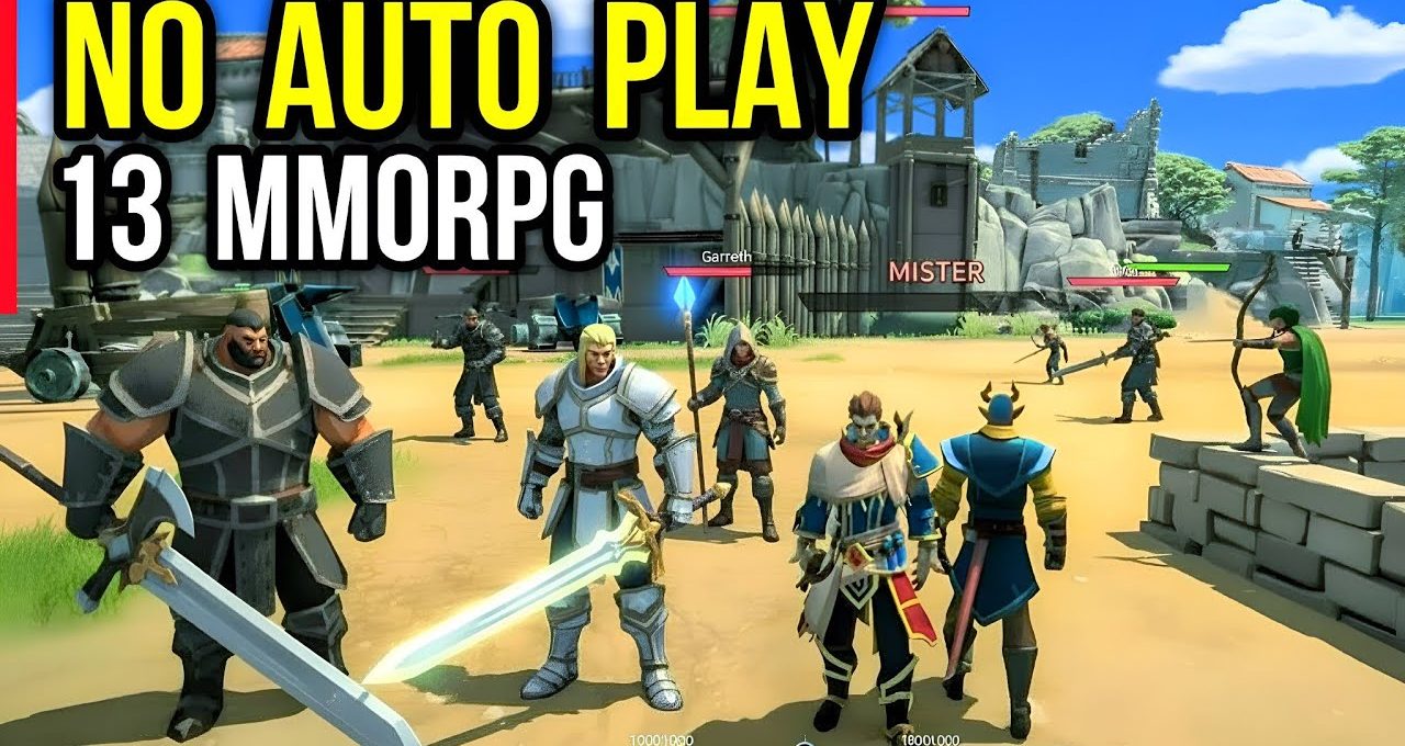 Four fantasy RPG characters in armor preparing for battle in a coastal fortress