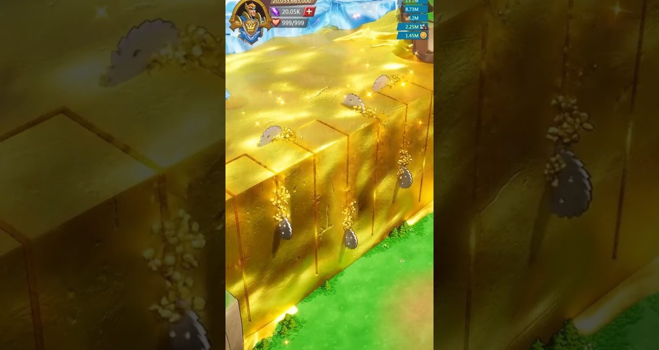 Gold cliff in a game with seeds or creatures dropping glittering particles down the face