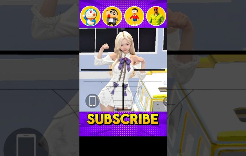 Young woman in white dress posing in game-like overlay with bold "SUBSCRIBE" banner
