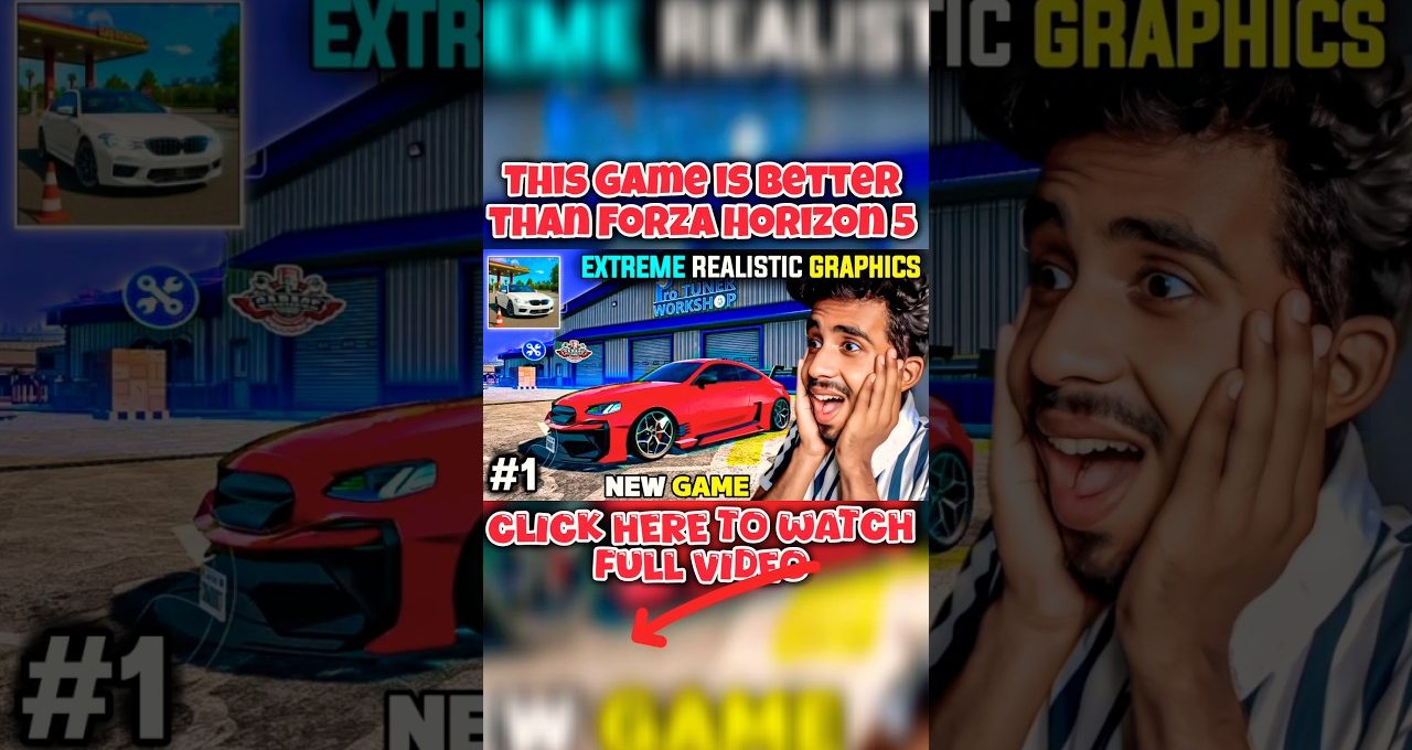 Excited man reacting to a red sports car in a racing game thumbnail