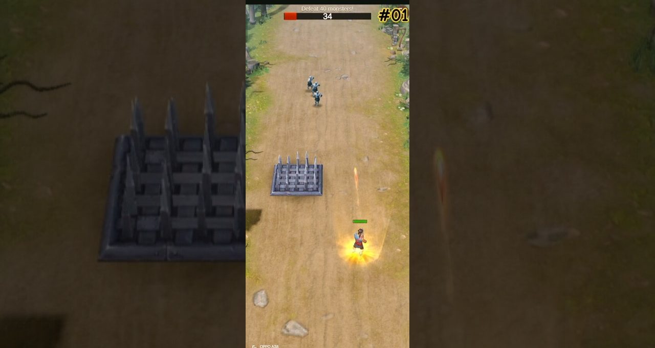 Top-down mobile game scene showing a lone hero running toward enemies on path