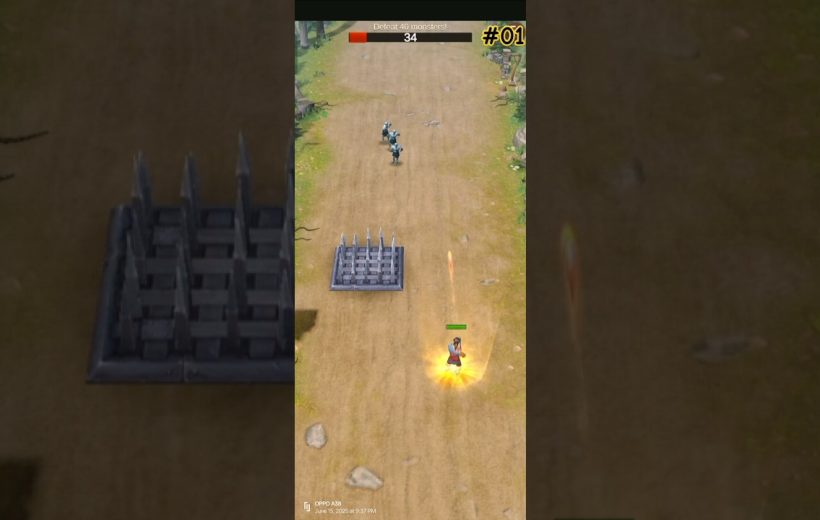 Top-down mobile game scene showing a lone hero running toward enemies on path