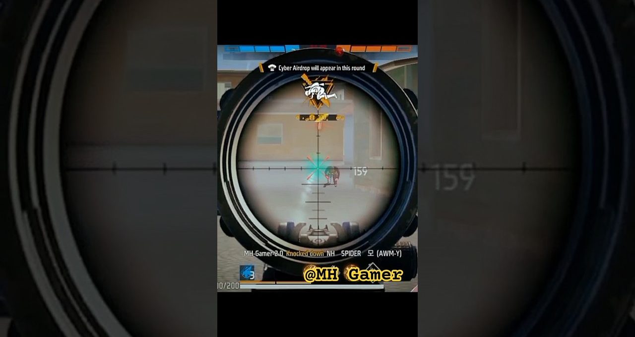 Player aiming through a sniper scope at an enemy in a shooter game.