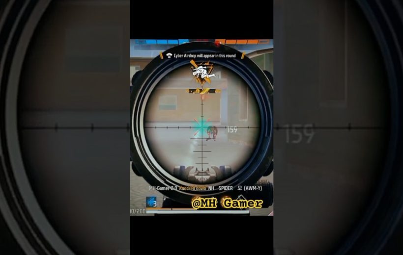 Player aiming through a sniper scope at an enemy in a shooter game.