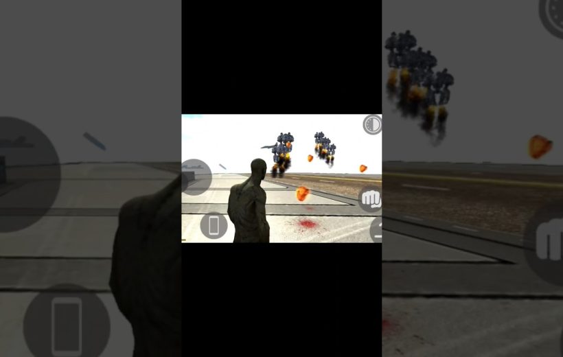 Third-person game view of a soldier facing flying robots firing fiery projectiles on runway