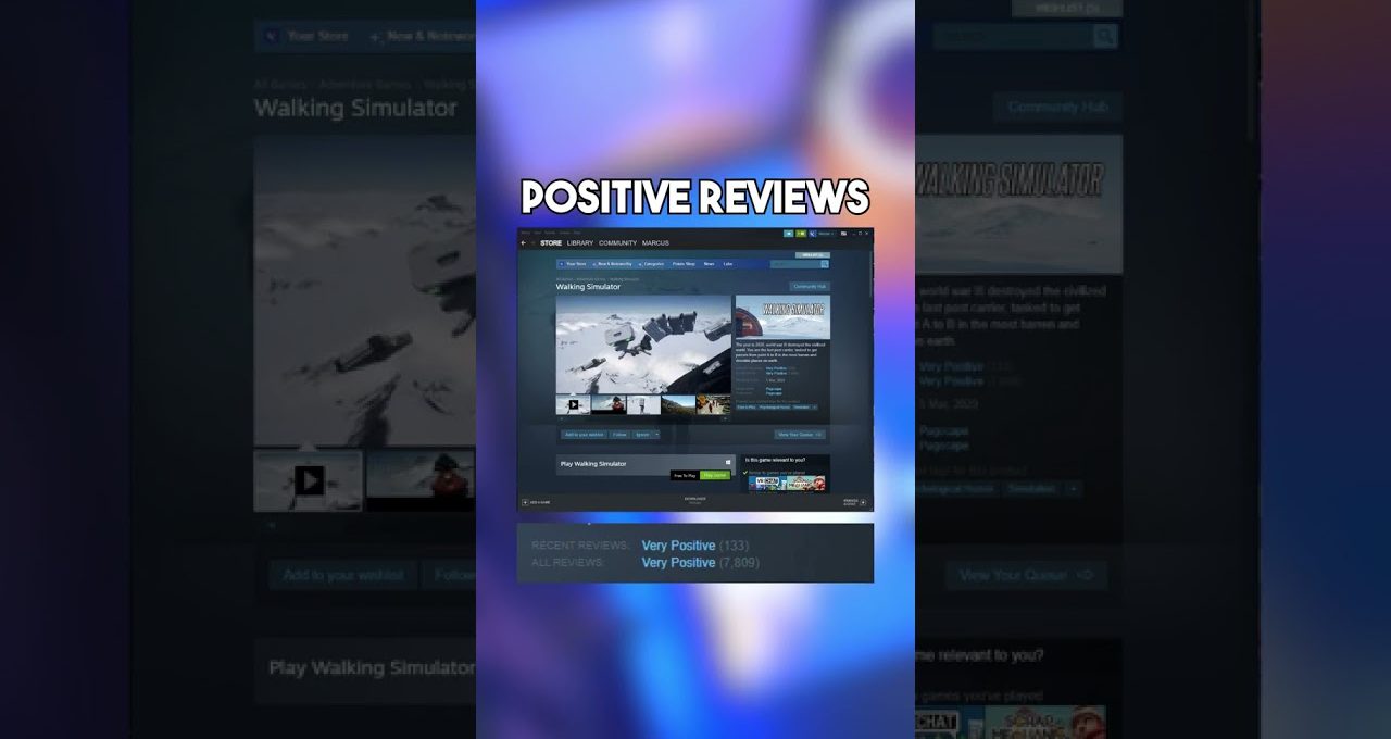 Steam game page screenshot with "Positive Reviews" heading and review summary visible