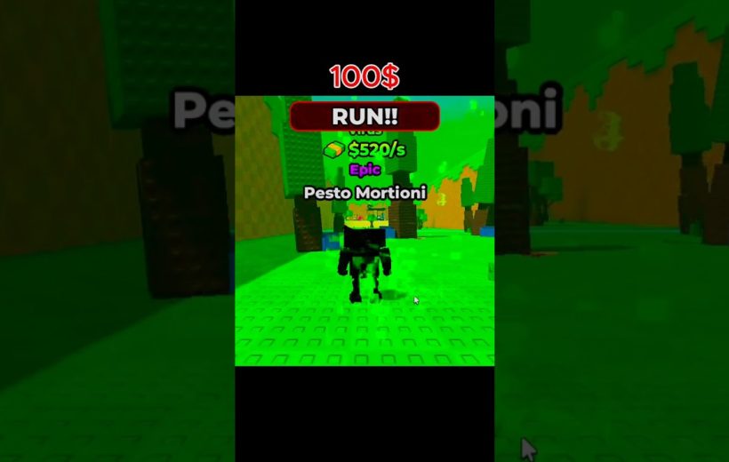 Roblox character named Pesto Mortioni running through a bright green forest level