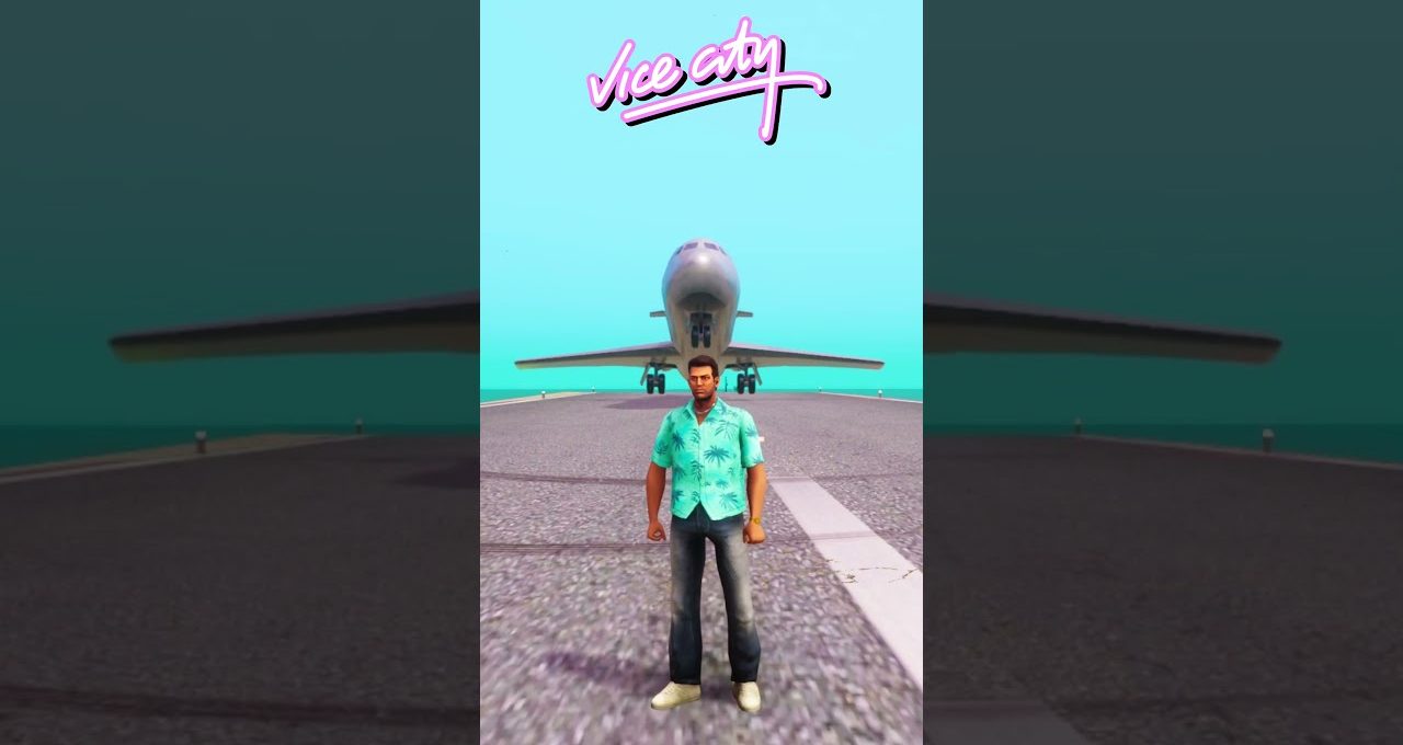Man in teal Hawaiian shirt standing on runway with large airplane landing behind him