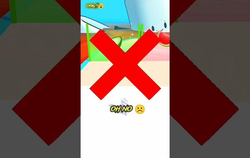 Bright red X over colorful game scene with "Oh no" text and sad emoji
