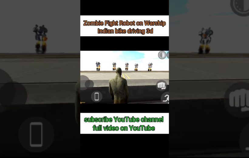 Third-person view of a zombie character facing robots on a warship deck game.