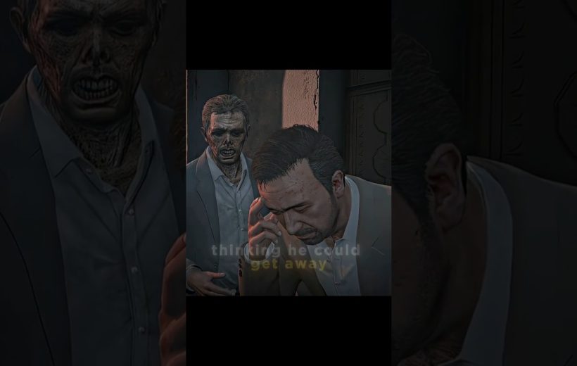 Man in suit holding head while a zombie-like figure looms threateningly behind him.