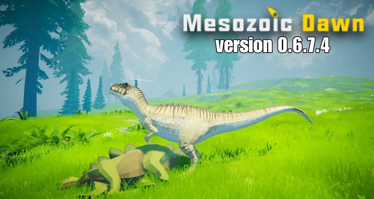 Light-colored theropod dinosaur standing over a fallen armored dinosaur in grassy meadow