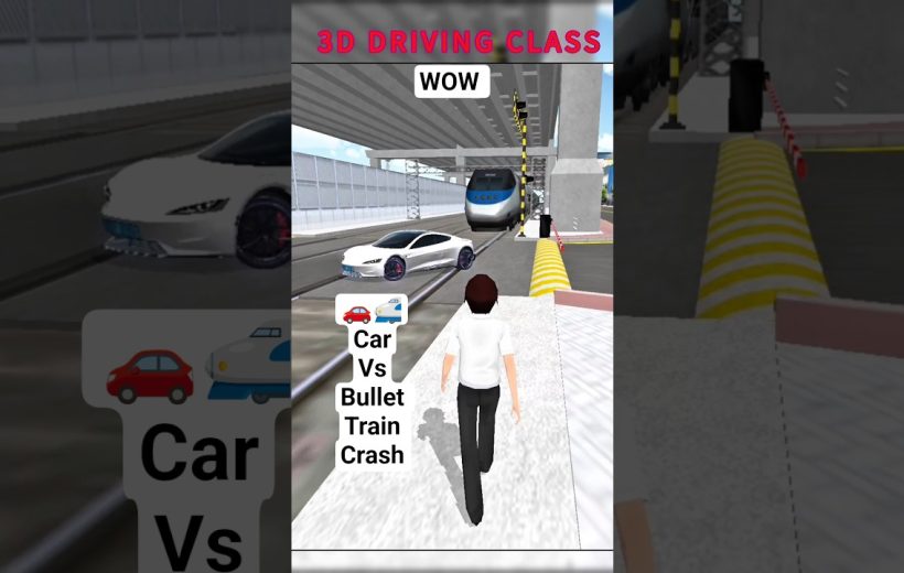Person walking toward a white sports car and approaching bullet train on tracks