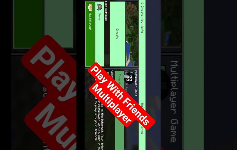 Minecraft menu screen with red "Play With Friends Multiplayer" banner over options.