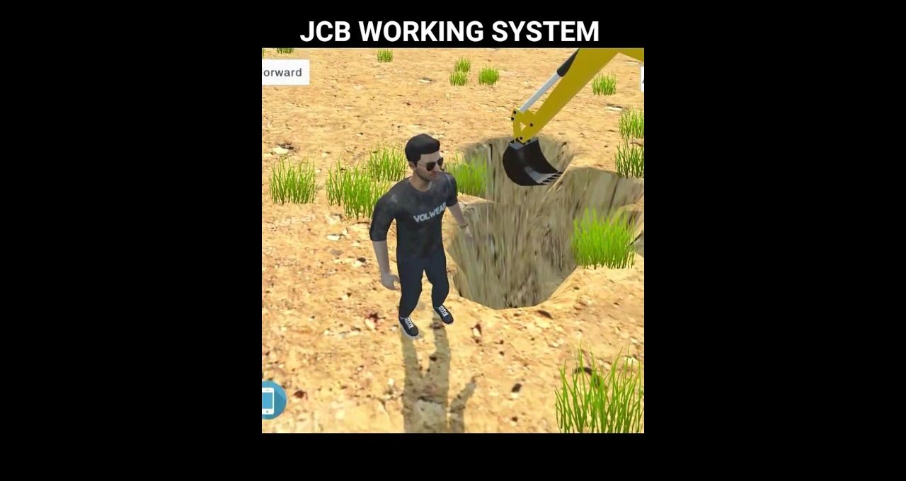 Man standing next to excavator digging a hole on dry, grassy construction site.