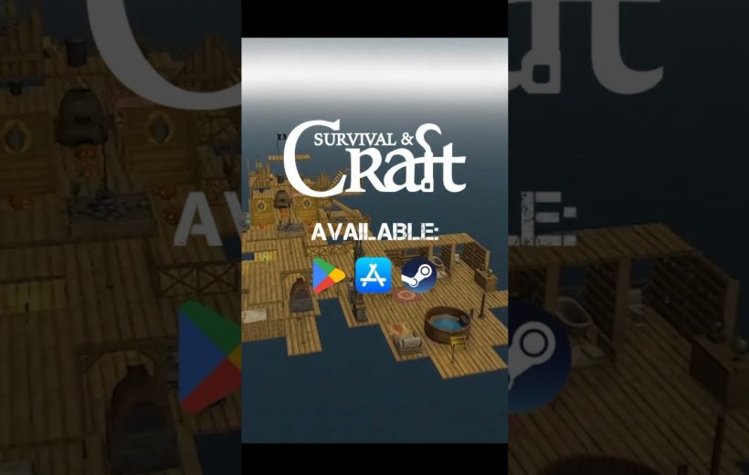 Survival & Craft logo over a wooden raft game scene with store icons