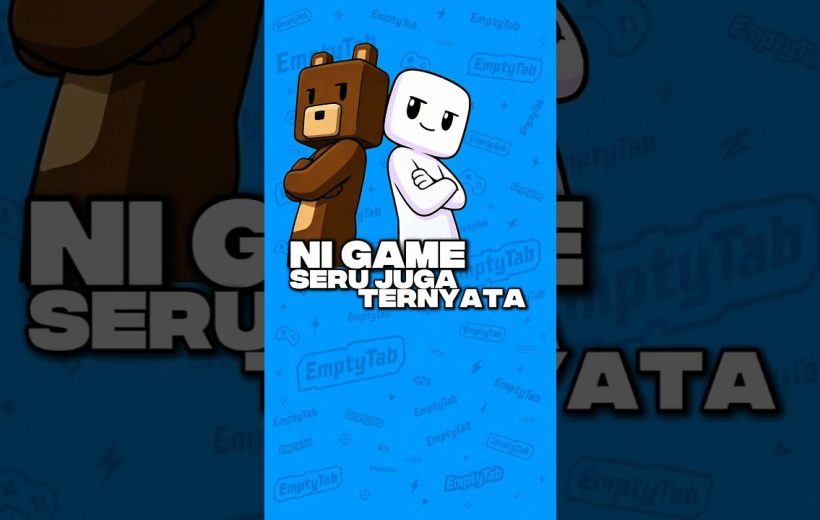 Two cartoon characters back-to-back above bold Indonesian text on a blue patterned background
