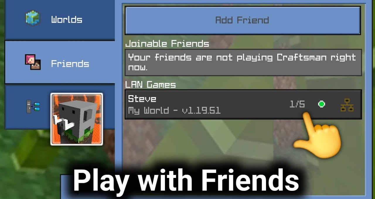 Minecraft friends menu showing a LAN world named Steve with one available slot
