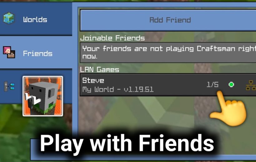 Minecraft friends menu showing a LAN world named Steve with one available slot