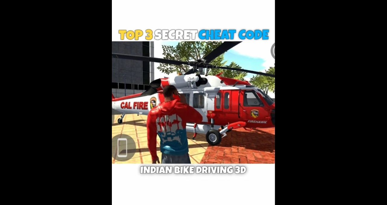 Gamer avatar standing near a red Cal Fire helicopter on a city rooftop